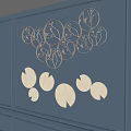 Blue Wall Decor With Gold Circular Openwork Leaf Patterns And Cream Semi Circular Cutout Designs 3d model