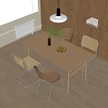 Modern Wooden Dining Table Set With Woven Chairs Vase And Fruit Bowl Interior