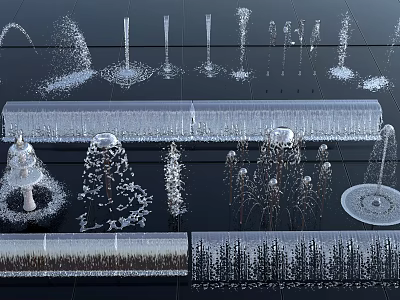 Various Types of Decorative Fountain Designs With Different Water Spray Patterns and Structures 3d model