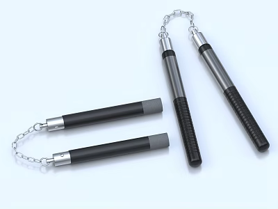 Black And Silver Metal Nunchucks With Chain Grip For Self Defense Training 3d model