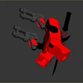 Red Deadpool Lego Toy With Gray Arms Legs Logo Text And Black Cross Shaped Object