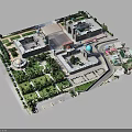 Modern Architectural Complex Model With Green Spaces Buildings And Road Layout
