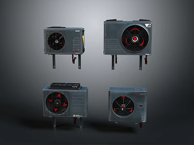 Modern Air Conditioning Fans With Sleek Grey Design Red Black Accents And Multiple Models 3d model