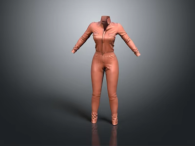 Brown Slim Fit Jumpsuit Daily Life Clothing Comfortable Casual Design For Women 3d model