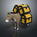 3D Render Donkey Carrying Stacked Yellow And Black Chests With Structure 3d model