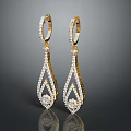 Elegant Golden Teardrop Earrings With Sparkling Diamond Pendant Design For Women