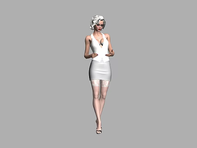 Woman Wearing White Dress With Lace Details And High Heels Looking Elegant 3d model