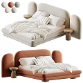Modern Upholstered Double Bed With Curved Headboard White Bedding Wooden Side Tables And Hanging Lights