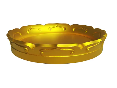 Golden Decorative Round Tray With Ornate Carved Patterns And Smooth Surface 3d model