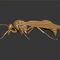 Detailed Golden Ant Sculpture With Metallic Shiny Surface And Wings