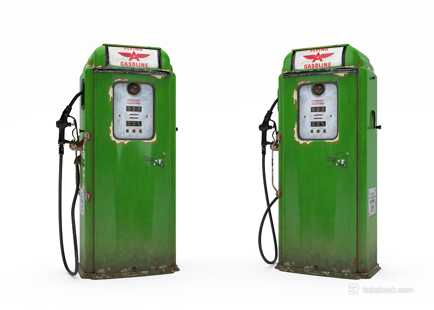 Two Green Vintage Industrial Fuel Pumps With Retro Design And Old Style 3d model 