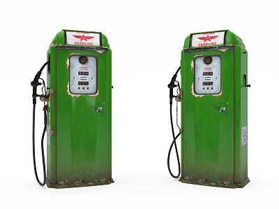 Two Green Vintage Industrial Fuel Pumps With Retro Design And Old Style 3d model