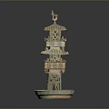 Ceramic Pagoda Style Decorative Sculpture With Multi Tiered Design And Base Tray