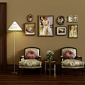 Single sofa side table floor lamp decorative painting combination 3d model