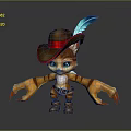 Cartoon Cat Character With Brown Cowboy Hat Blue Feather And Open Orange Claws
