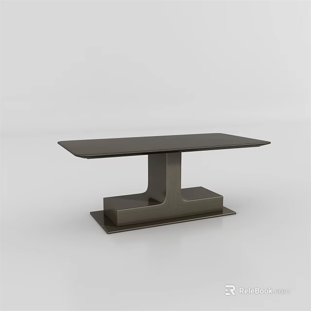 Modern Minimalist Side Table with Rectangular Top and Geometric Metal Base 3d model