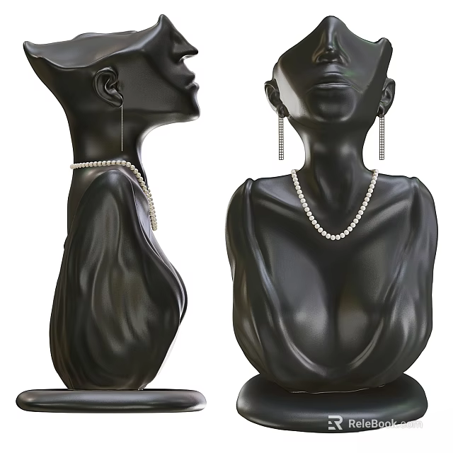 Commercial Jewelry Display Equipment Black Mannequin Busts With Necklace Earring 3d model 