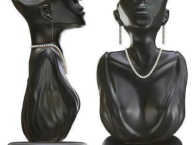 Commercial Jewelry Display Equipment Black Mannequin Busts With Necklace Earring 3d model