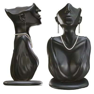 Commercial Jewelry Display Equipment Black Mannequin Busts With Necklace Earring 3d model