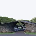 Curved Woven Feature Wall Design With Green Trees And Pathway