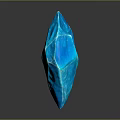 Blue Carved Sculpture with Geometric Facets and Shiny Reflective Surface on Gray Background