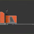 3D Rendering of Orange Forklift Structure with Metal Forks and Red Detail