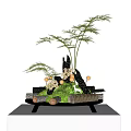 Decorative Bonsai Plant Arrangement With Green Moss Mushroom Decor And Black Tray