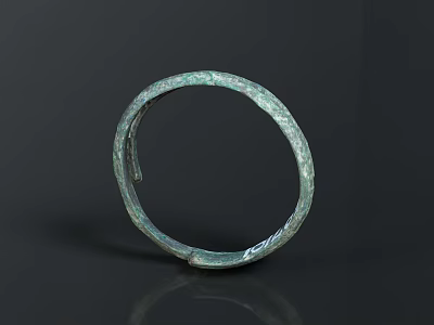 Ancient Bronze Bracelet with Intricate Carved Surface Circular Design on Dark Background 3d model