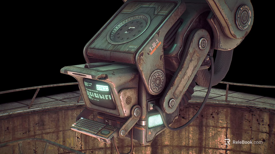 Vintage Computer With Mechanical Structure Screen Keyboard And Industrial Gauges Design 3d model