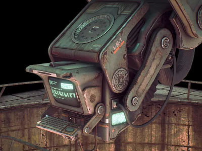 Vintage Computer With Mechanical Structure Screen Keyboard And Industrial Gauges Design 3d model