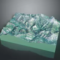 Undulating Mountain Landscape 3D Terrain Model Featuring Green And White Rugged Peaks