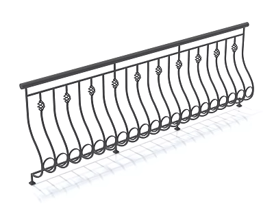 Black Wrought Iron Fence with Decorative Patterns and Curved Rails for Balcony Railing 3d model