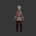 Humanoid Character Model In Silver Costume With Red Gray Decorations And Helmet