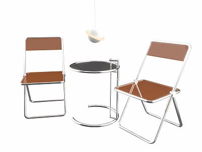Modern Leisure Chairs With Brown Leather Seat And Metal Frame Plus Round Black Side Table 3d model