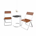 Modern Leisure Chairs With Brown Leather Seat And Metal Frame Plus Round Black Side Table