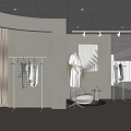 Modern Clothing Store With Hanging Clothes Concrete Walls Glass Block And Green Plants