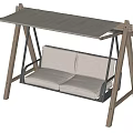 Outdoor Two Seat Swing Chair With Wooden Frame And Beige Canopy Cushions