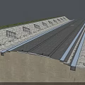 Multi Lane Road Infrastructure With Stone Retaining Walls Green Vegetation And Drainage Grilles