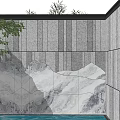 Modern Feature Wall With Stone Mountain Water Texture Pool And Green Plants 3d model