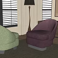 Green And Purple Upholstered Accent Chairs In Cozy Living Room With Floor Lamp And Windows
