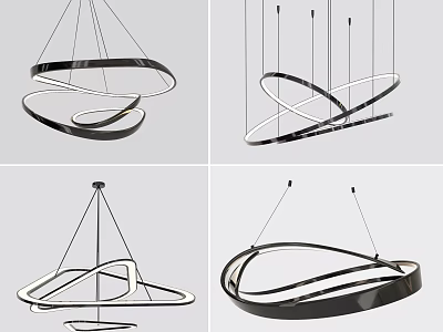 Modern Chandeliers with Sleek Curved Metal Lines and Contemporary Circular Hanging Design 3d model