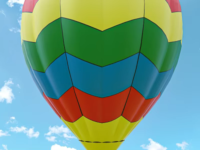 Colorful Hot Air Balloon With Chevron Pattern Against Blue Sky and Clouds 3d model