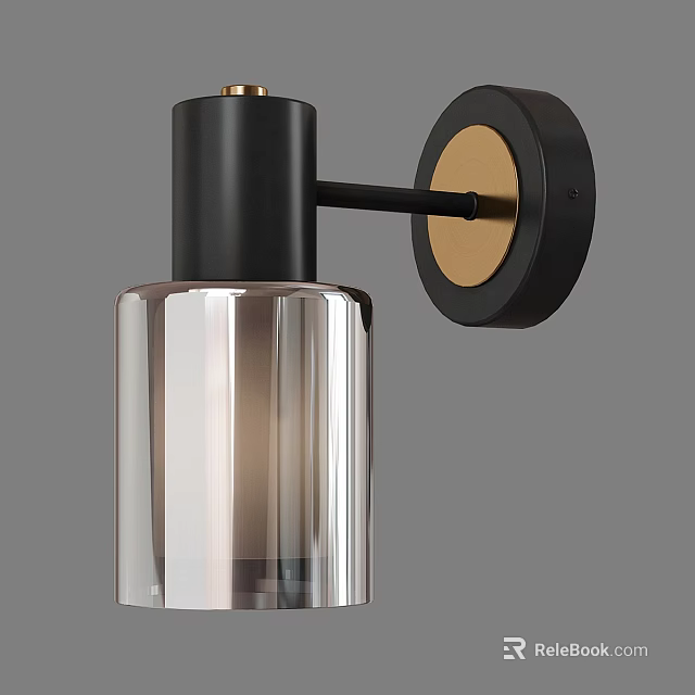 Modern Wall Lamp With Transparent Glass Shade And Black Gold Metal Frame 3d model 
