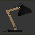Modern Desk Lamp Combination with Wooden Adjustable Arm Black Shade and Black Base