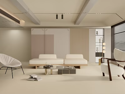 Modern Living Room Interior With Beige Sofa White Chairs And Coffee Table 3d model