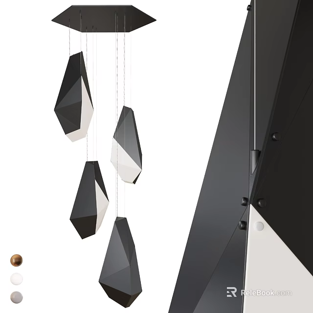 Modern Black And White Geometric Chandelier With Multiple Angular Pendants 3d model 