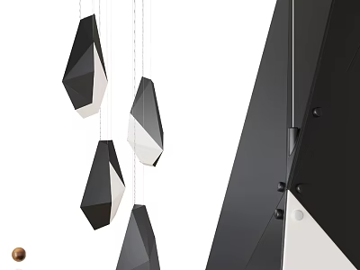 Modern Black And White Geometric Chandelier With Multiple Angular Pendants 3d model