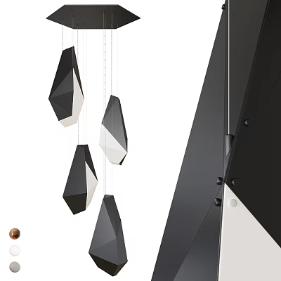 Modern Black And White Geometric Chandelier With Multiple Angular Pendants 3d model