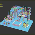 Children's Fun Blue Playground With Slides Octopus Toy Pool And Tunnels