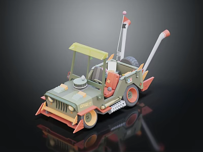 Green And Orange Military Style Toy Car With Roof Structure And Long Pole 3d model